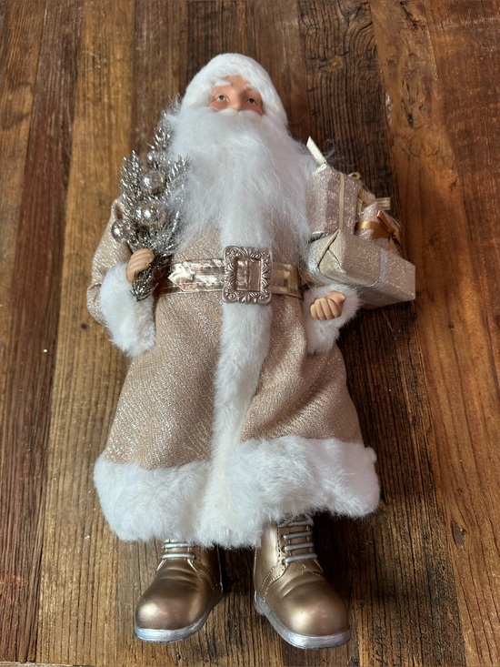 Other - Festive Gold and White Santa Figurine - Decorative Home Accent